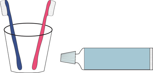 Two tooth brushes and tooth-paste