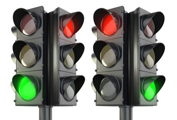 Four sided traffic lightm red and green variations