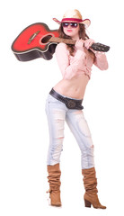 Pretty girl with cowboy hat with guitar