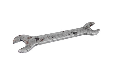 Old rusty wrench, isolated on white background
