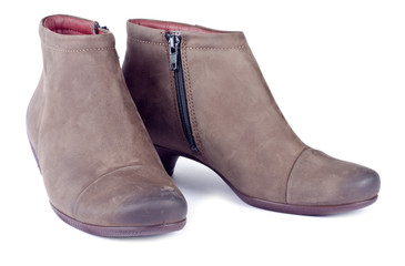 Women's Short Brown Leather Boots Isolated on White