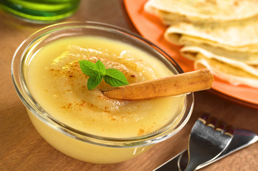 Fresh homemade apple sauce with crepes