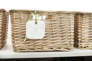 cane basket with blank label or tag