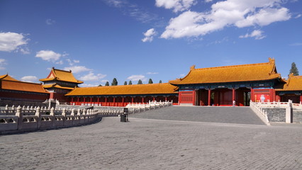 Forbidden City under blue sky and white clouds