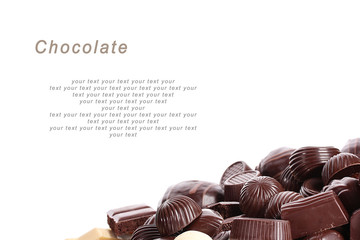 Many different chocolate candy isolated on white