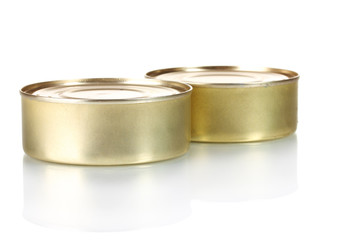 Two tin with food isolated on white