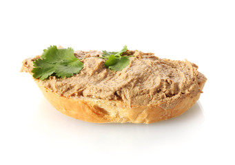 Fresh pate on bread isolated on white
