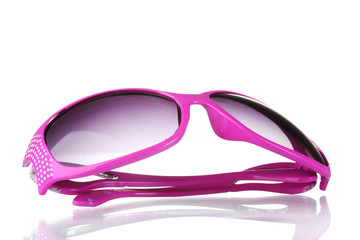 Women's pink sunglasses with diamonds isolated on white