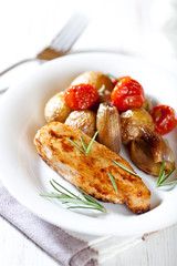 Chicken breast fillet with oven baked vegetables