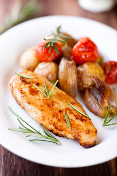 Chicken breast fillet with oven baked vegetables