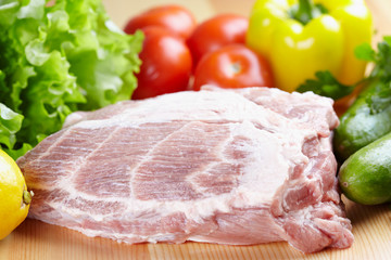 Fresh pork neck and vegetables