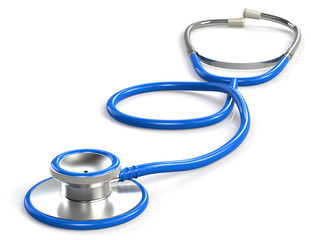 Stethoscope. Blue Stethoscope. White Background.