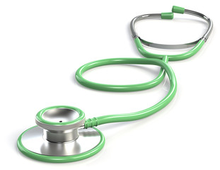 Green Stethoscope. White Background.