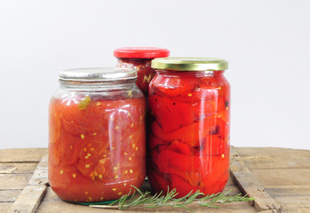Jars with different preserved vegetables