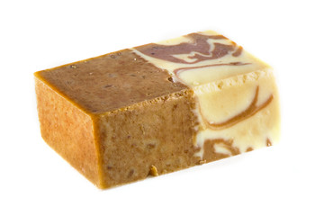 bar of organic soap on white background