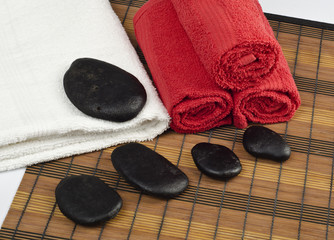 Black stones with towels SPA focused on towels