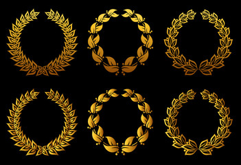 Golden laurel wreaths set