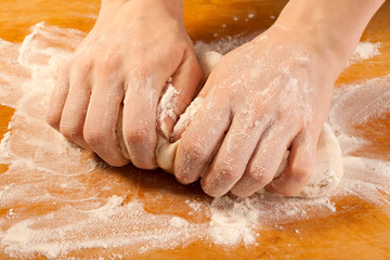 Kneading the dough with hands