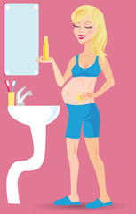 Pregnant woman moisturising belly to avoid stretch marks