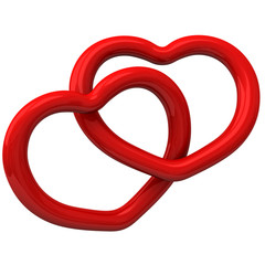 Two red hearts forever together 3d