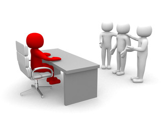 3d people - employee and employer in the meeting