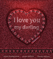 vector Jeans heart red denim texture