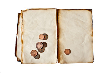 Grunge book with few copper coins