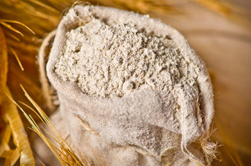 Flour in linen bag