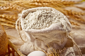 Flour in linen bag