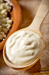 Close-up of spoon with sour cream