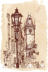 Obraz premium Urban view - Prague, Czech Republic - a vector sketch