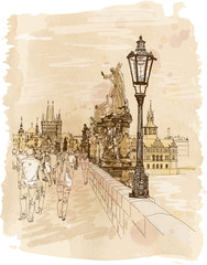 Charles Bridge - Prague, Czech Republic - a vector sketch