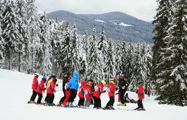 Fotobehang ski school © Marina Karkalicheva