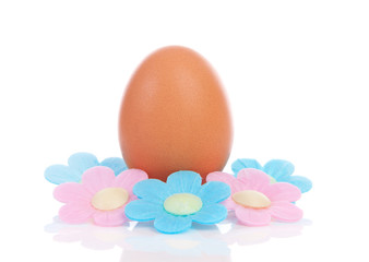 One chicken egg with flowers