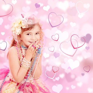 Prinzessin mit Hintergrund Herzen Pink