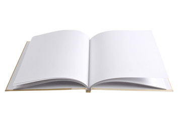 Open book with blank white pages isolated on white