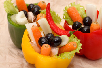 vegetable basket on brown crumpled recycled paper