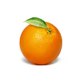 ripe orange with leaves on white background