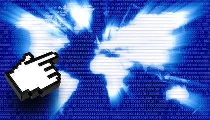 Binary world with hand icon