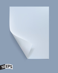 Blank sheet of paper. Paper page with curl. Vector