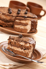 Fototapeta na wymiar Homemade chocolate cake and coffee
