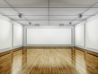 Empty Gallery, Hall with Frames, 3d Place