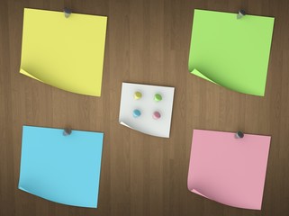 3d Empty notes set on wood background