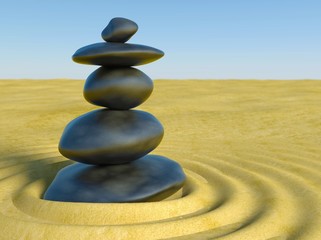 Fototapeta na wymiar 3d Zen stones in a zen sand