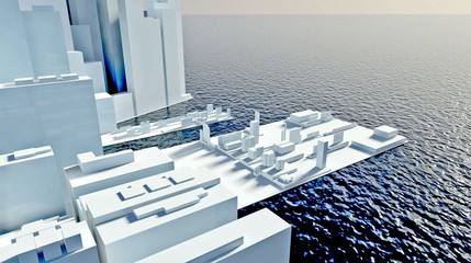 Skyscrapers of future modern city ashore