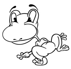 Frog from the Back - Black and White Cartoon