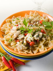 pasta with hake, hot chili pepper and parsley