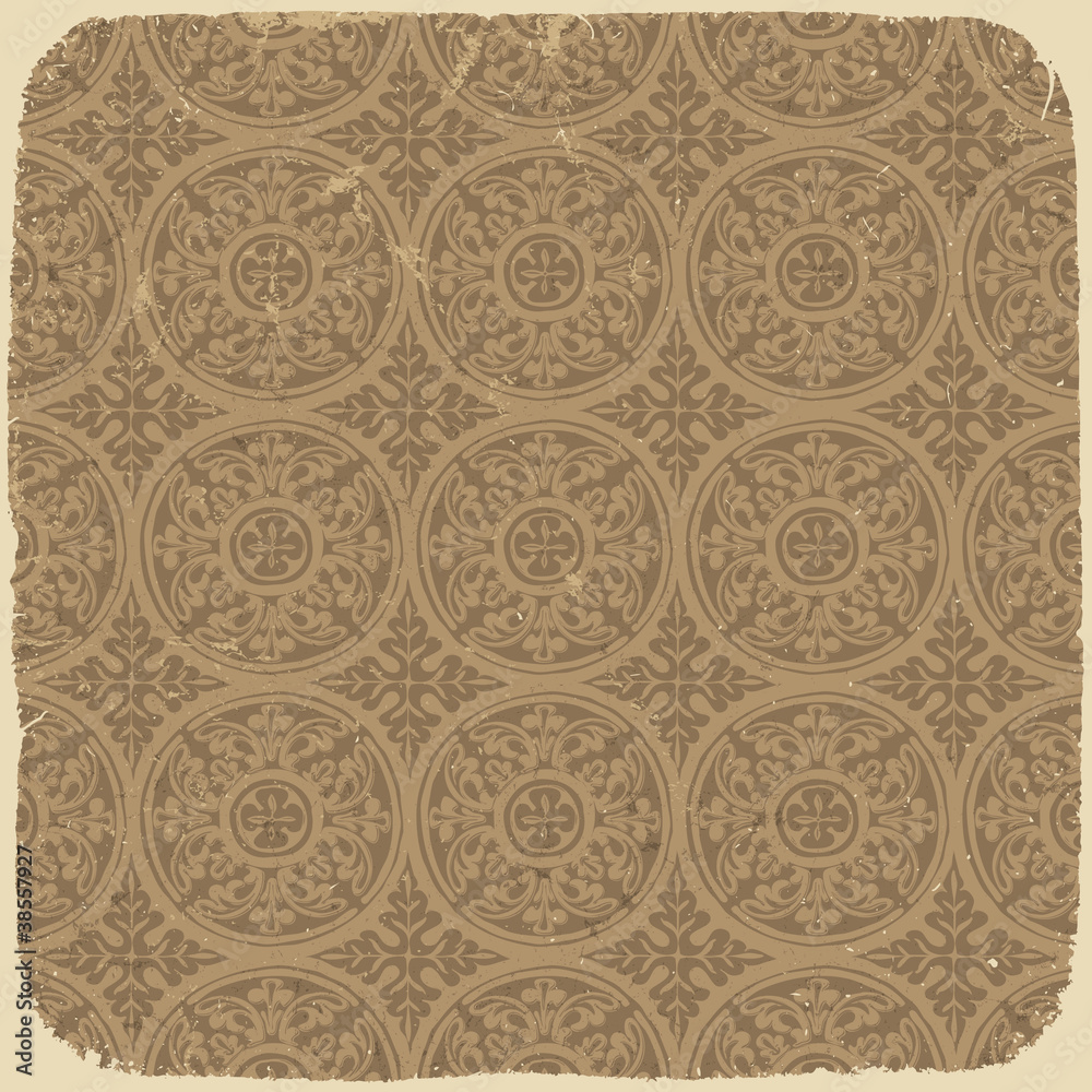 Poster aged vintage background with ancient seamless pattern. vector il