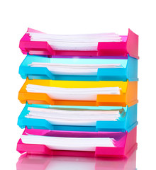bright trays for papers isolated on white