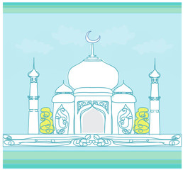 Ramadan background - mosque silhouette vector card